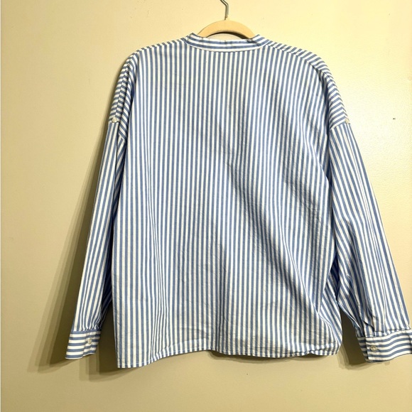VINEYARD VINES Popover Top Blue White Striped Roll Tab Sleeves Blouse - Picture 5 of 9